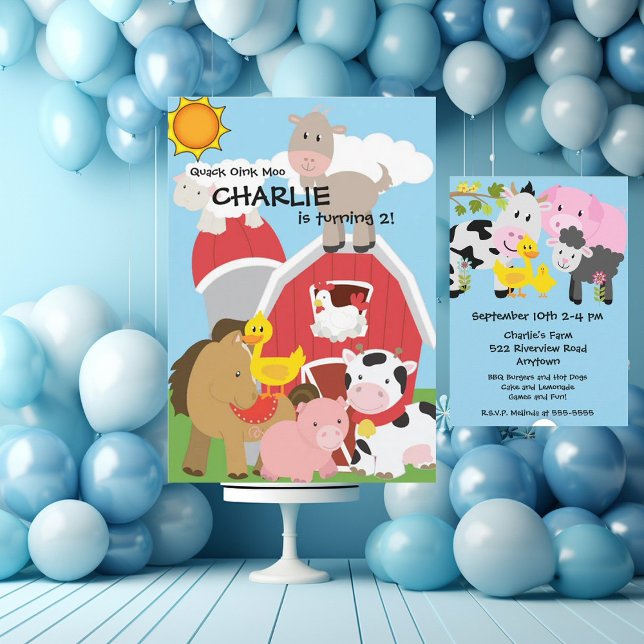 Farm Animals Pig Duck Cow Hay Barn Birthday Invite (Creator Uploaded)