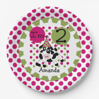 Farm Animals Pink Cow 2nd Birthday Paper Plates
