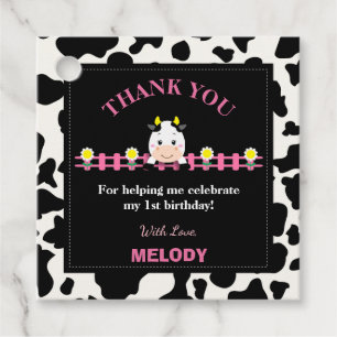 Farm Animals Pink Cow Barnyard 1st Birthday Party  Favour Tags
