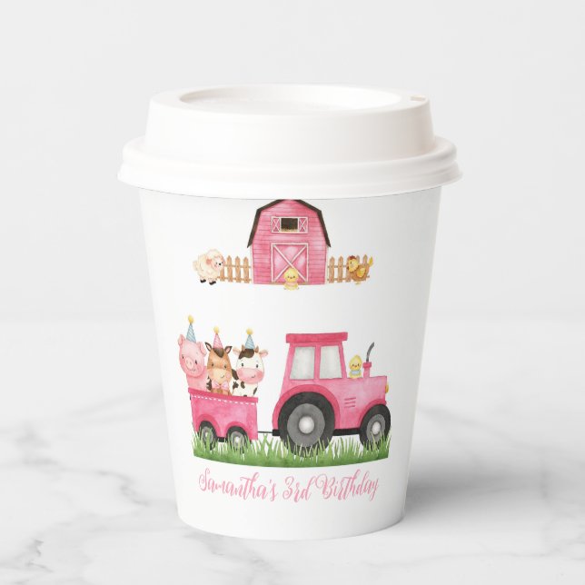 Farm Animals Pink Girl Barnyard Birthday Party Paper Cups (Front)