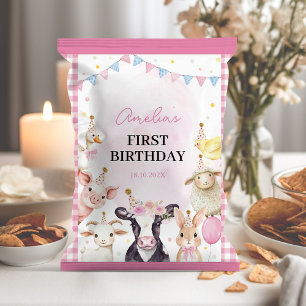 Farm Animals Pink Girl Birthday Chip Bag Wrapper