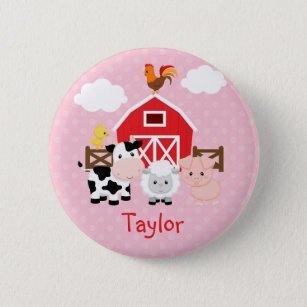 Farm Animals (Pink) Personalised Kids Buttons