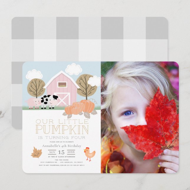 Farm Animals Pumpkin Patch Birthday Photo Invitation (Front/Back)