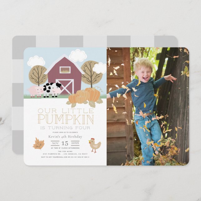 Farm Animals Pumpkin Patch Birthday Photo Invitation (Front/Back)
