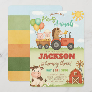 Farm Animals Ranch Kids Birthday Invitation