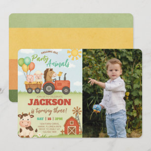 Farm Animals Ranch Kids Birthday Photo Invitation