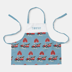 Farm Animals & Red Tractor Barnyard Boys Pattern Apron