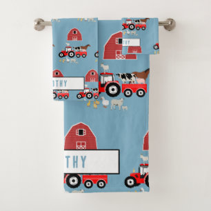 Farm Animals & Red Tractor Barnyard Boys Pattern Bath Towel Set
