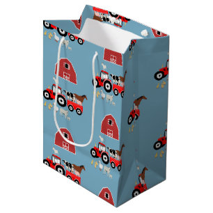 Farm Animals & Red Tractor Barnyard Boys Pattern Medium Gift Bag