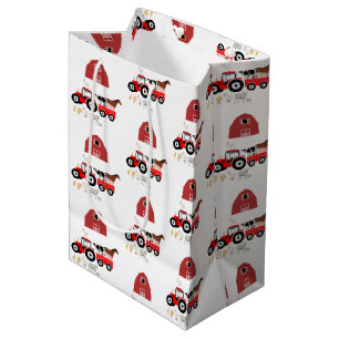 Farm Animals & Red Tractor Barnyard Pattern  Medium Gift Bag