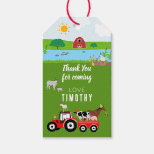 Farm Animals & Red Tractor Birthday Party Theme Gift Tags
