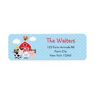 Farm Animals Return Address Labels Blue Boys