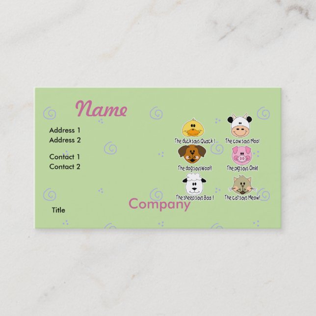 Farm Animals Sounds Business Card (Front)