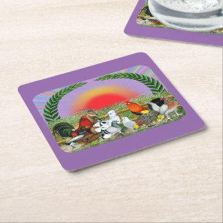Farm Animals Square Paper Coaster