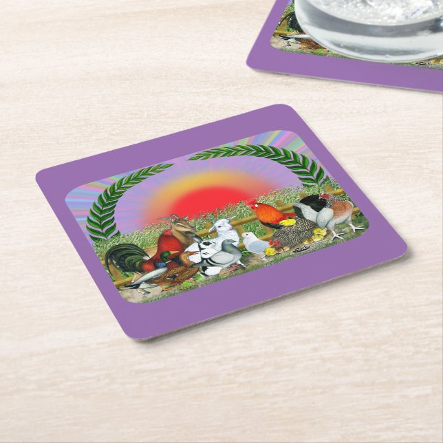 Farm Animals Square Paper Coaster (Angled)