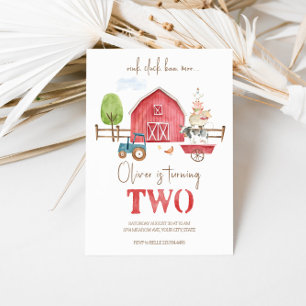 Farm Animals Themed Second Birthday Invitation 