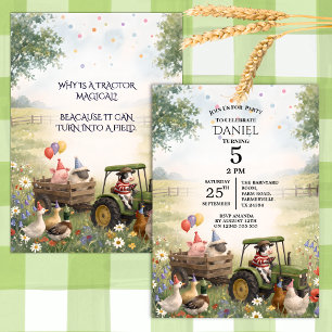  Farm Animals & Tractor Birthday Party Invitation