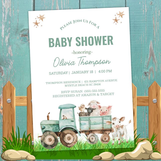 Farm Animals Tractor Gender Neutral Baby Shower   Invitation (Creator Uploaded)