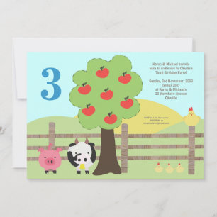 Farm Animals Tree Number Birthday Party Photo Invitation