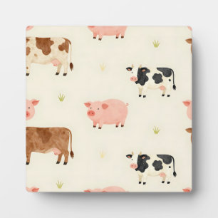 Farm Animals Watercolor Cute Pattern Plaque