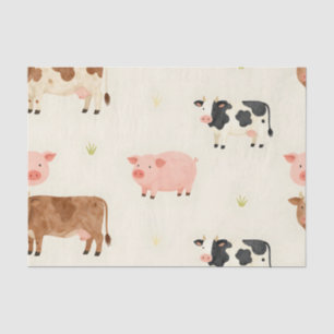 Farm Animals Watercolor Cute Pattern Tissue Paper