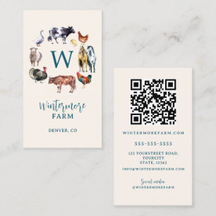 Farm animals watercolor farm business card
