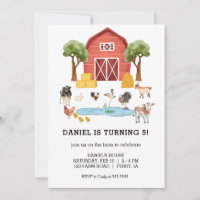 Farm Animals Watercolor Kid Birthday Party