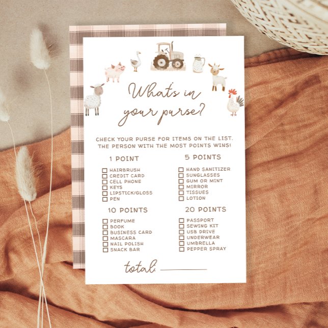 Farm Animals Whats in Your Purse Baby Shower Game (Creator Uploaded)