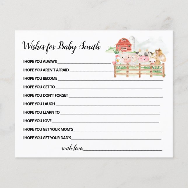Farm Animals Wishes for Baby Shower card (Front)