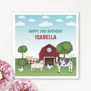 Farm Animals With Red Barn Rural Kid's Birthday Napkin