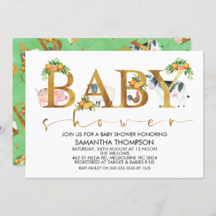 Farm Animals Word Baby Shower Invitation