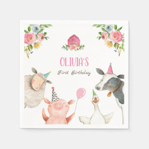 Farm Animals Zoo Girl Birthday Barnyard Pink Napkin