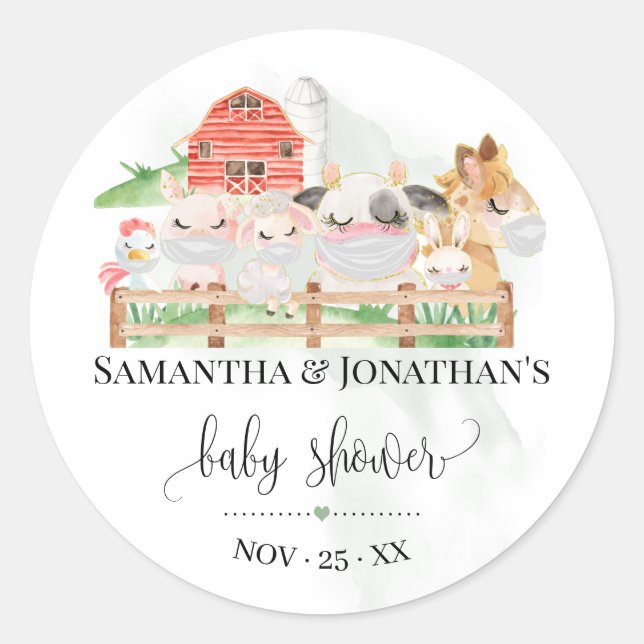 Farm baby animal baby shower Woodland Animal favou Classic Round Sticker (Front)
