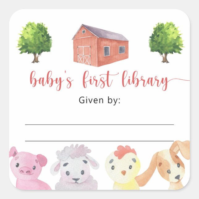 Farm Baby Shower bookplate, books for baby Square Sticker (Front)