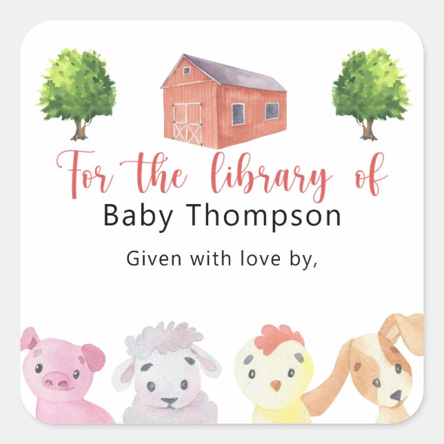 Farm - Baby Shower bookplate, books for baby Square Sticker (Front)