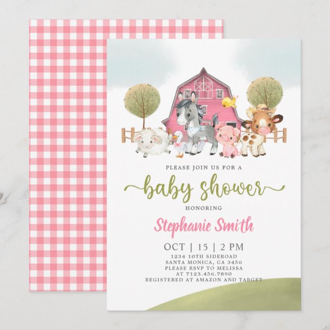 Farm Baby Shower girl Invitation (Front/Back)