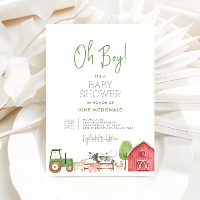 Farm Baby Shower Invitation (Oh Boy Farm Baby Shower Invitation)