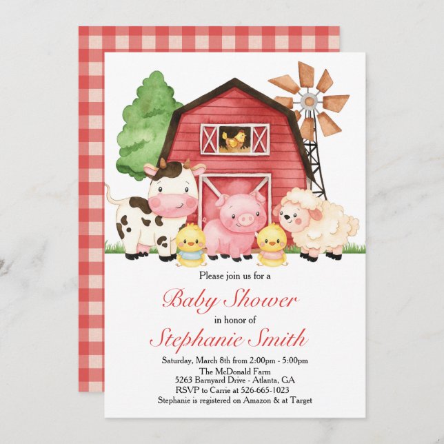 Farm Baby Shower invitation, Barnyard Baby Shower Invitation (Front/Back)