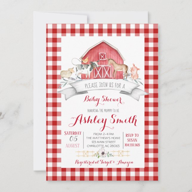 farm baby shower invitation re girl (Front)