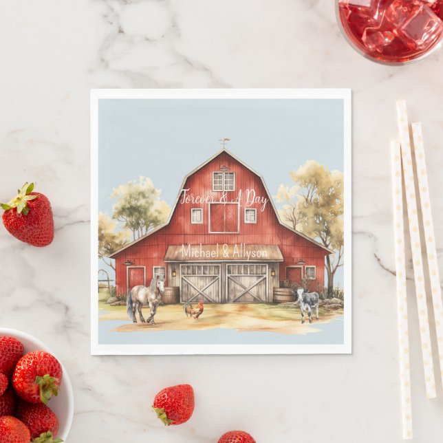 Farm Barn Animals Country Wedding Napkin (Insitu)