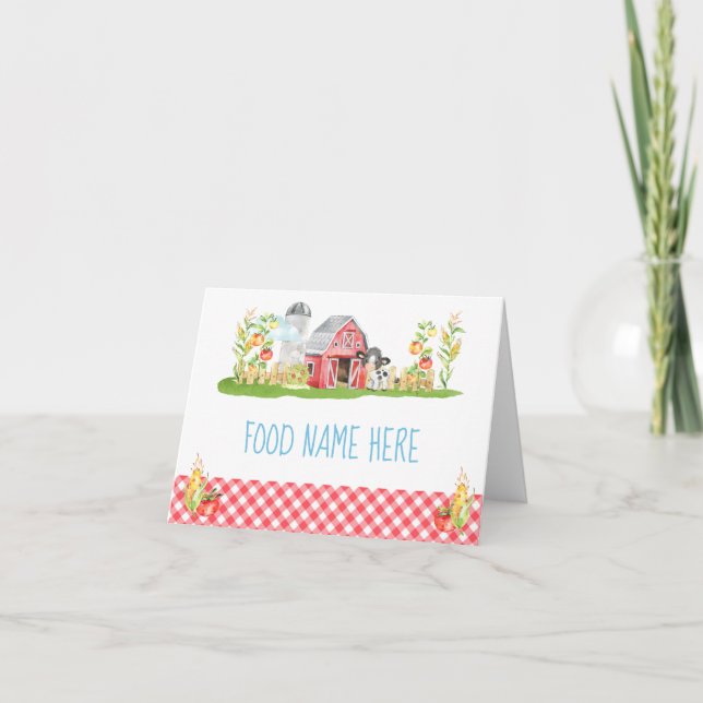 Farm Barnyard Animal Birthday Food Table Tents Thank You Card (Front)