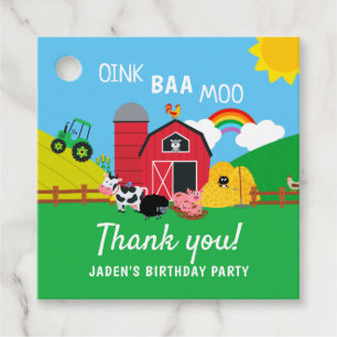 Farm Barnyard Animal Birthday Thank You Kids Favour Tags