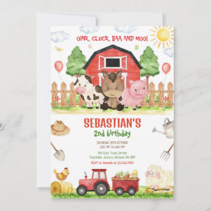 Farm Barnyard Animals Birthday Party Invitation