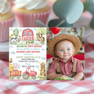 Farm Barnyard Animals Birthday Photo Invitation