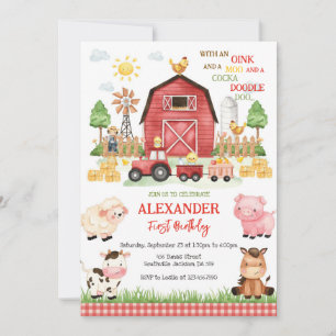 Farm Barnyard Animals Kids Birthday Invitation