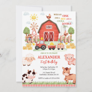 Farm Barnyard Animals Kids Birthday Invitation