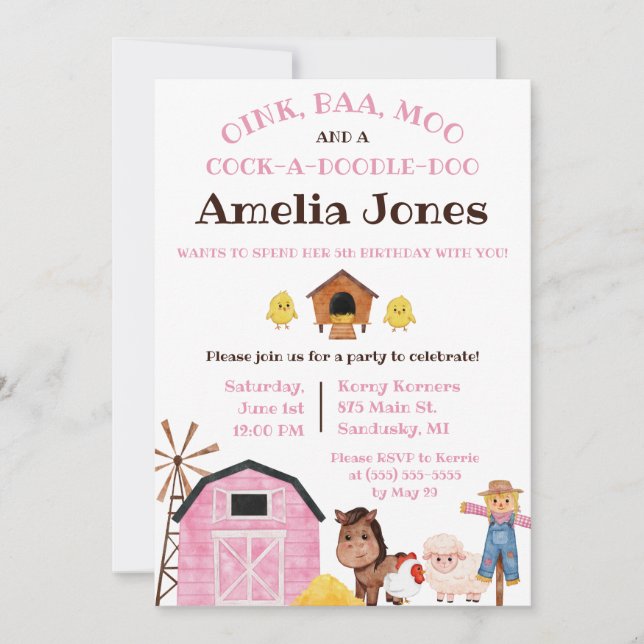 Farm, Barnyard Animals, Kids' Birthday Party Invitation (Front)
