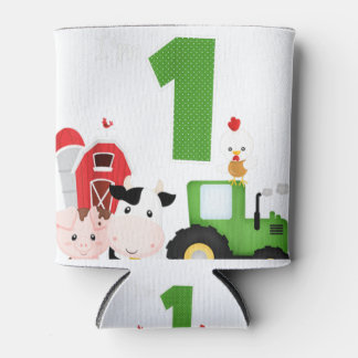 Farm Barnyard Animals Tractor 1st Birthday 1 Year Can Cooler