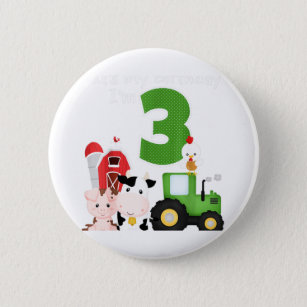 Farm Barnyard Animals Tractor 3rd Birthday 3 Year 6 Cm Round Badge