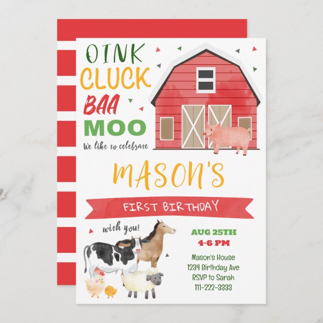 Farm Barnyard Birthday Invitation (Front/Back)